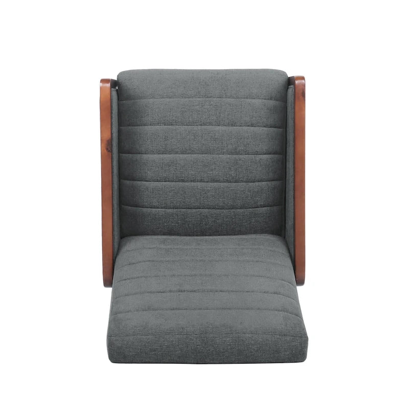 Fauteuil inclinable à dossier basculant avec surpiqûres, tissu, bleu marine/sable/gris avec cadre en noyer, 1 place