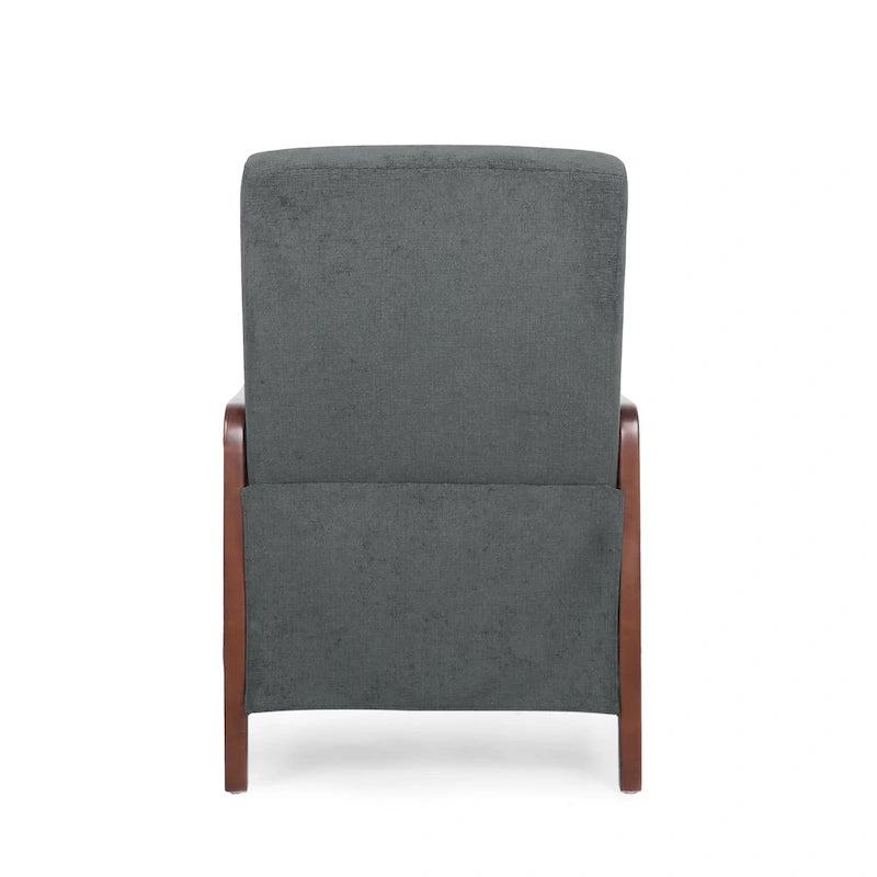 Fauteuil inclinable à dossier basculant avec surpiqûres, tissu, bleu marine/sable/gris avec cadre en noyer, 1 place