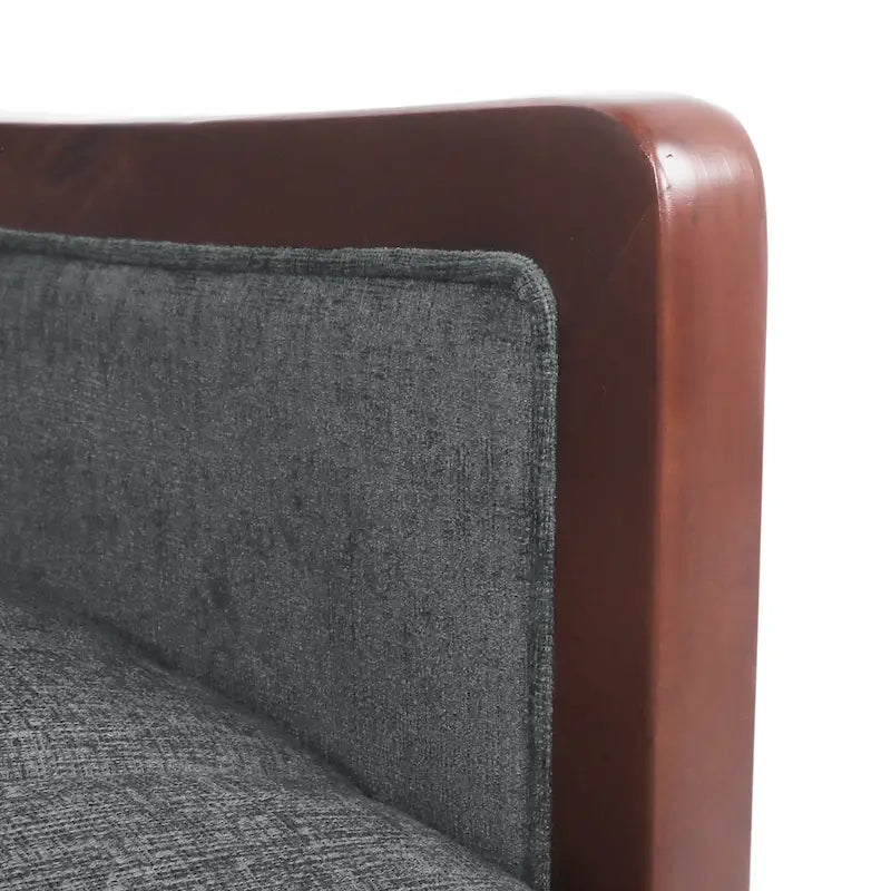 Fauteuil inclinable à dossier basculant avec surpiqûres, tissu, bleu marine/sable/gris avec cadre en noyer, 1 place