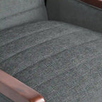 Fauteuil inclinable à dossier basculant avec surpiqûres, tissu, bleu marine/sable/gris avec cadre en noyer, 1 place