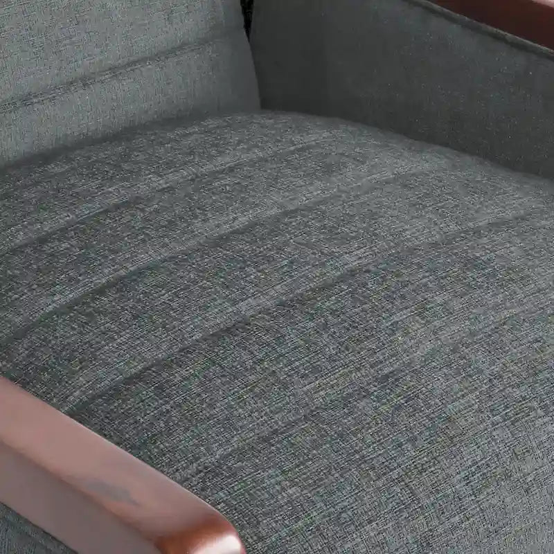 Fauteuil inclinable à dossier basculant avec surpiqûres, tissu, bleu marine/sable/gris avec cadre en noyer, 1 place