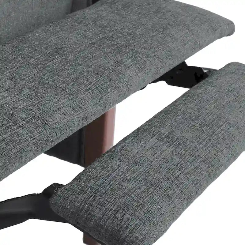 Fauteuil inclinable à dossier basculant avec surpiqûres, tissu, bleu marine/sable/gris avec cadre en noyer, 1 place