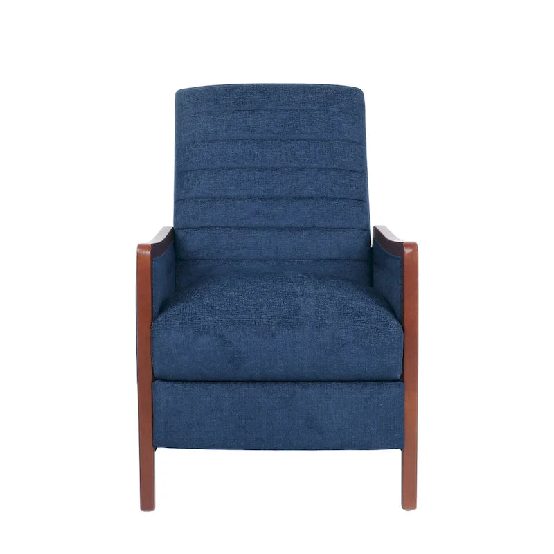 Fauteuil inclinable à dossier basculant avec surpiqûres, tissu, bleu marine/sable/gris avec cadre en noyer, 1 place