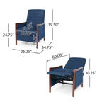 Fauteuil inclinable à dossier basculant avec surpiqûres, tissu, bleu marine/sable/gris avec cadre en noyer, 1 place
