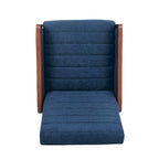 Fauteuil inclinable à dossier basculant avec surpiqûres, tissu, bleu marine/sable/gris avec cadre en noyer, 1 place