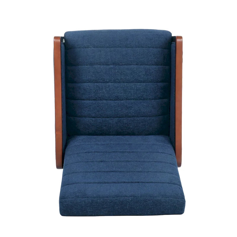 Fauteuil inclinable à dossier basculant avec surpiqûres, tissu, bleu marine/sable/gris avec cadre en noyer, 1 place