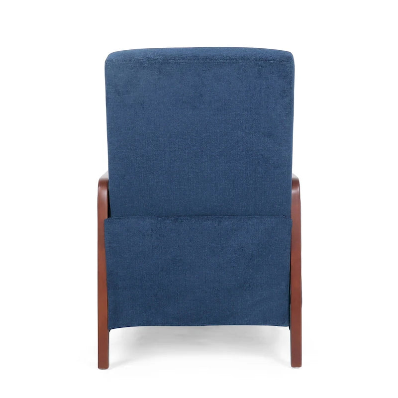 Fauteuil inclinable à dossier basculant avec surpiqûres, tissu, bleu marine/sable/gris avec cadre en noyer, 1 place