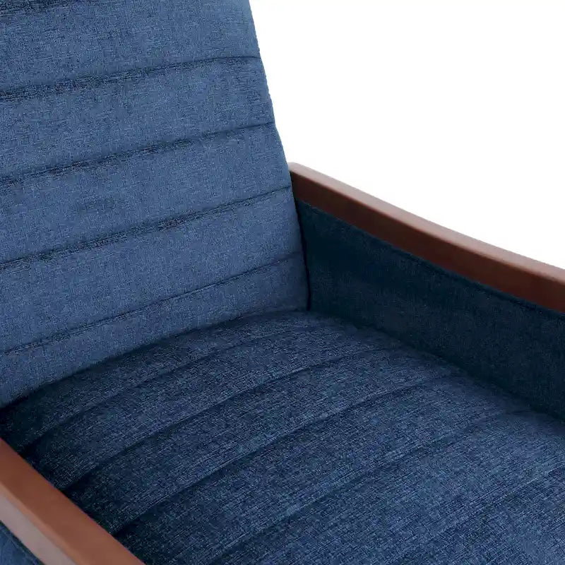 Fauteuil inclinable à dossier basculant avec surpiqûres, tissu, bleu marine/sable/gris avec cadre en noyer, 1 place