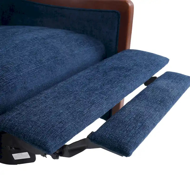 Fauteuil inclinable à dossier basculant avec surpiqûres, tissu, bleu marine/sable/gris avec cadre en noyer, 1 place