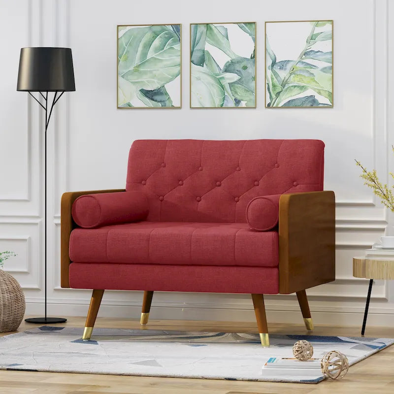 Fauteuil club en tissu style Mid-Century moderne, une place, bleu/rouge/beige/gris
