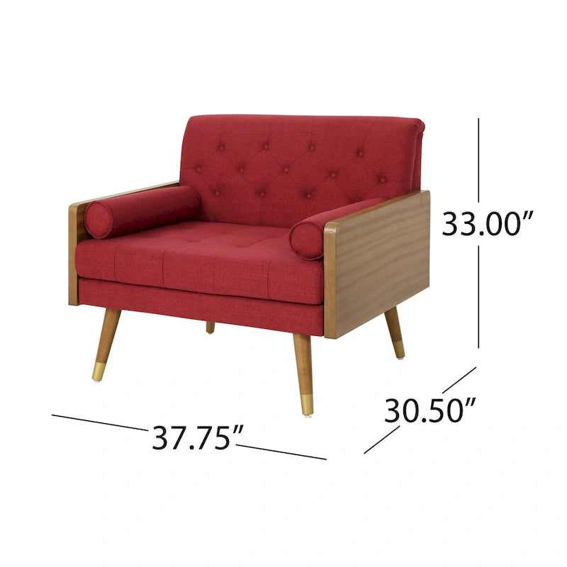 Fauteuil club en tissu style Mid-Century moderne, une place, bleu/rouge/beige/gris
