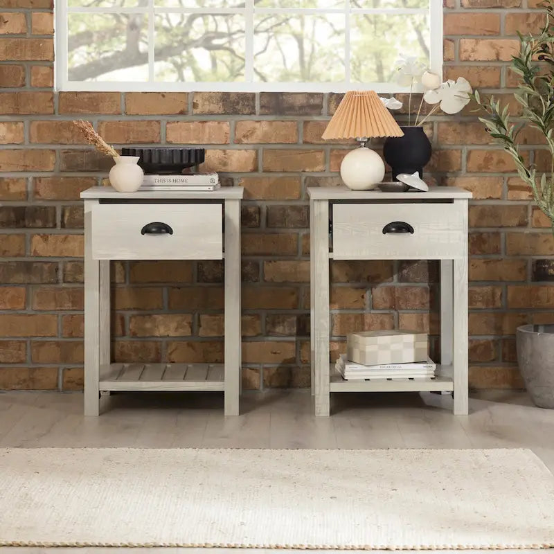 Table de chevet gris pierre à 1 tiroir avec étagère, lot de 2