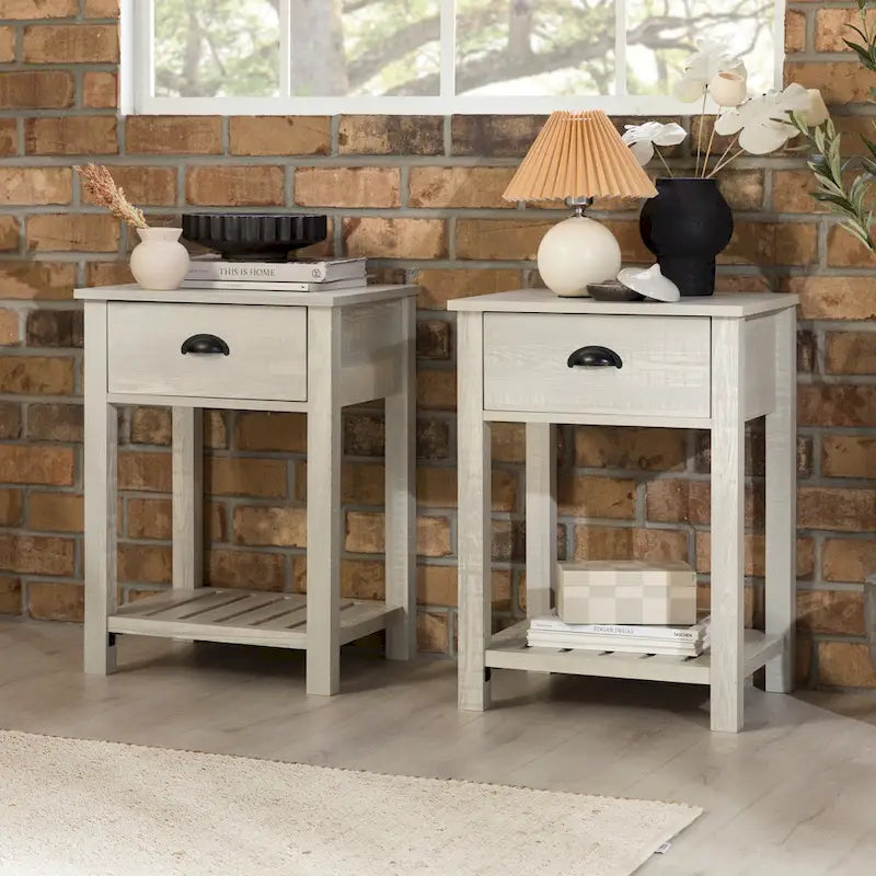 Table de chevet gris pierre à 1 tiroir avec étagère, lot de 2