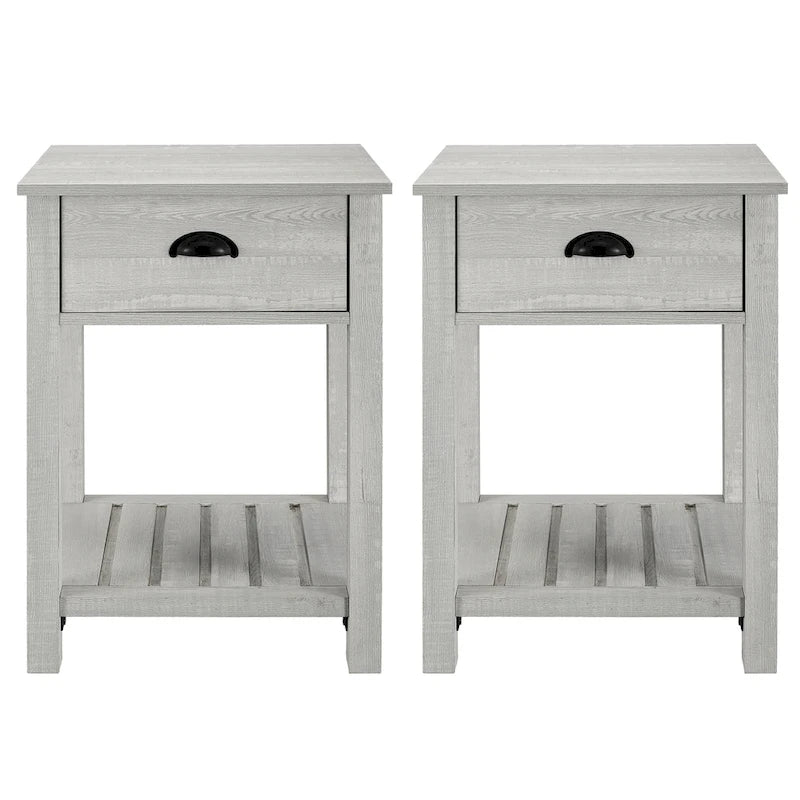 Table de chevet gris pierre à 1 tiroir avec étagère, lot de 2