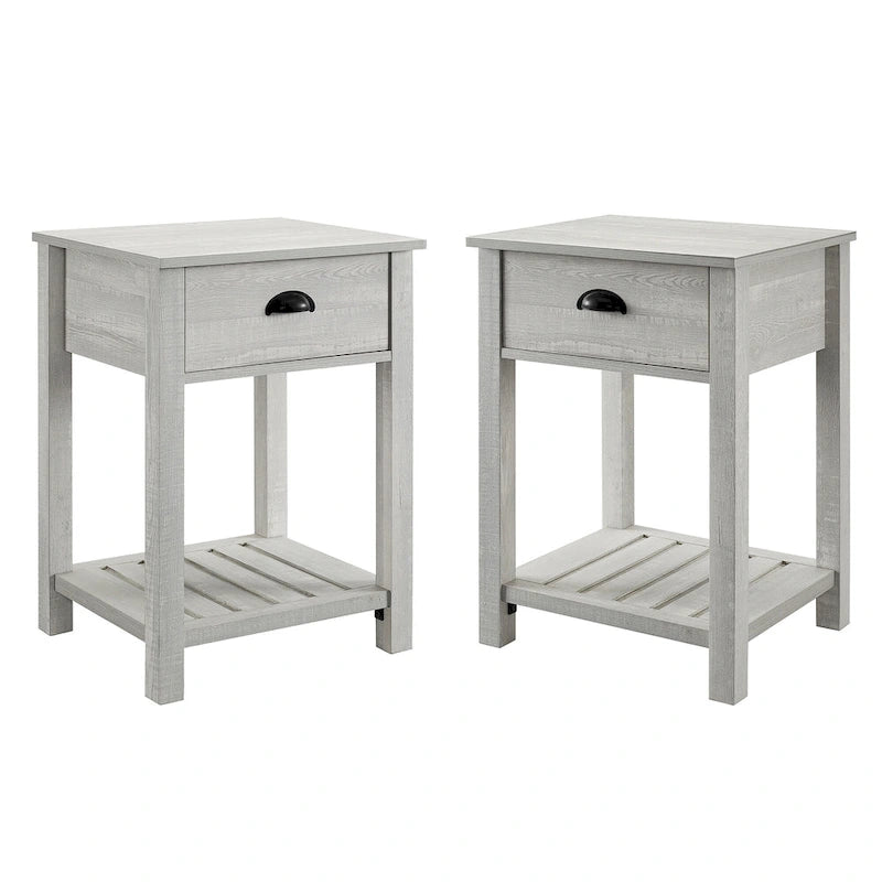 Table de chevet gris pierre à 1 tiroir avec étagère, lot de 2