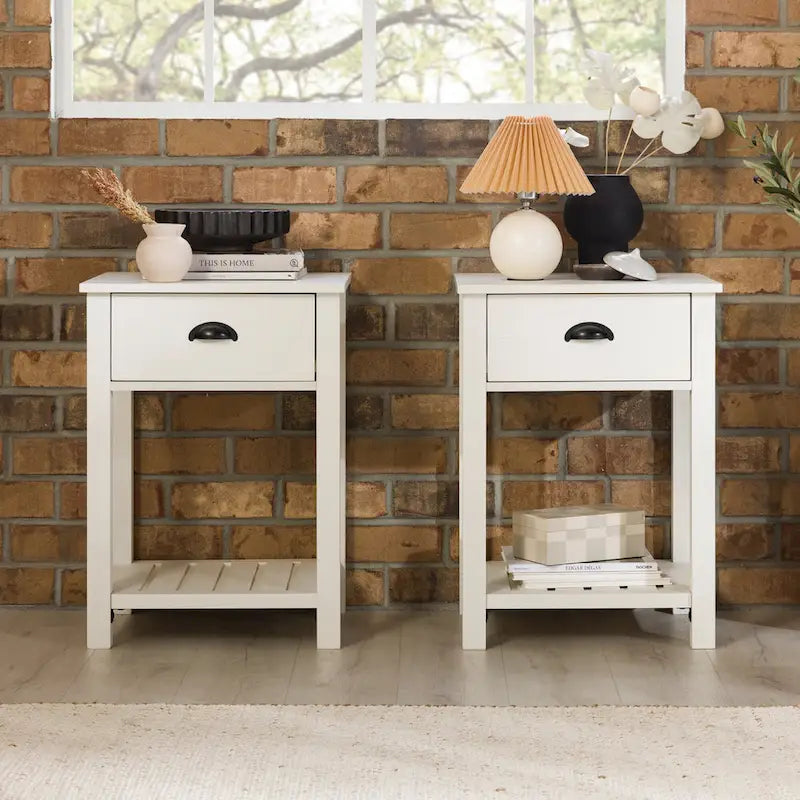 Table de chevet gris pierre à 1 tiroir avec étagère, lot de 2