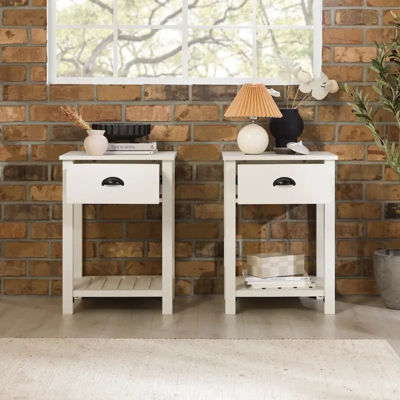 Table de chevet gris pierre à 1 tiroir avec étagère, lot de 2