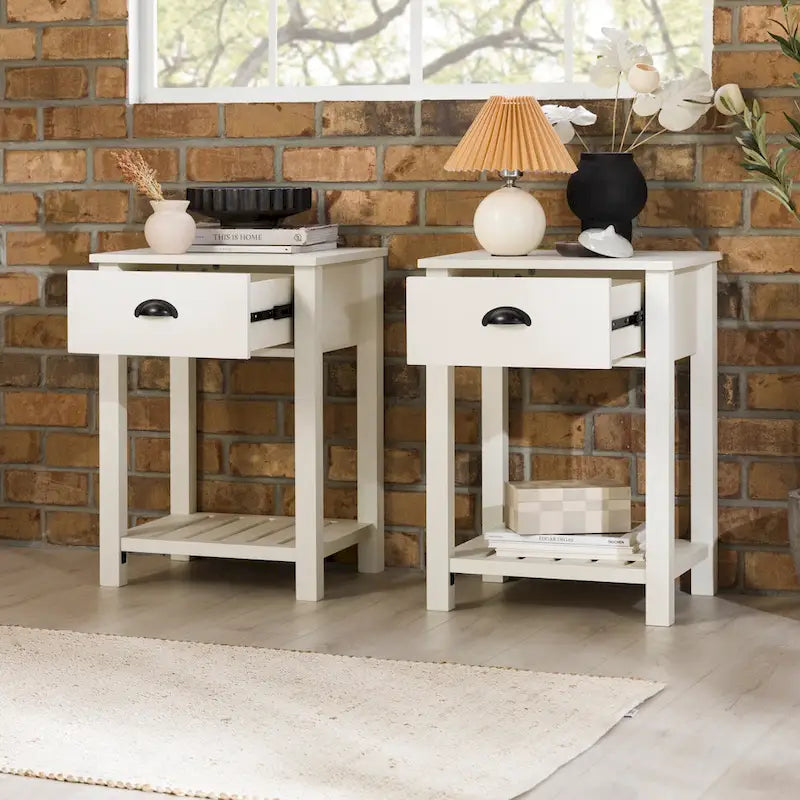 Table de chevet gris pierre à 1 tiroir avec étagère, lot de 2