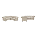 Canapé d'angle Chesterfield 5 places | Velours / Lin / Cuir reconstitué