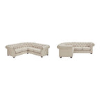 Canapé d'angle Chesterfield 5 places | Velours / Lin / Cuir reconstitué
