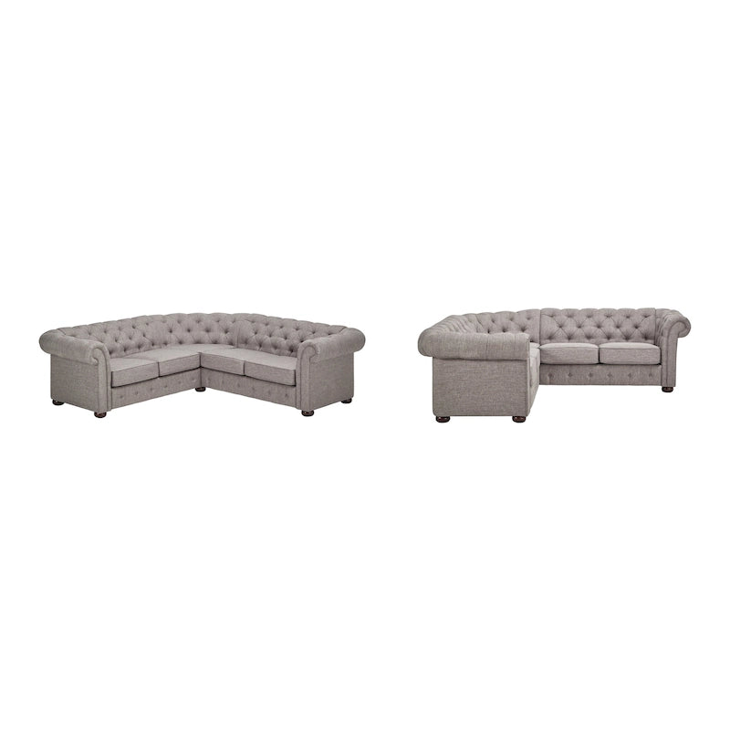 Canapé d'angle Chesterfield 5 places | Velours / Lin / Cuir reconstitué