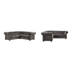 Canapé d'angle Chesterfield 5 places | Velours / Lin / Cuir reconstitué