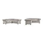 Canapé d'angle Chesterfield 5 places | Velours / Lin / Cuir reconstitué