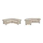 Canapé d'angle Chesterfield 5 places | Velours / Lin / Cuir reconstitué