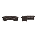 Canapé d'angle Chesterfield 5 places | Velours / Lin / Cuir reconstitué