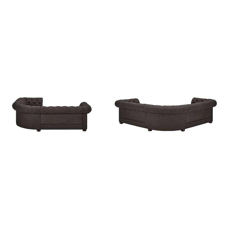 Canapé d'angle Chesterfield 5 places | Velours / Lin / Cuir reconstitué