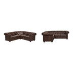 Canapé d'angle Chesterfield 5 places | Velours / Lin / Cuir reconstitué