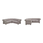 Canapé d'angle Chesterfield 5 places | Velours / Lin / Cuir reconstitué