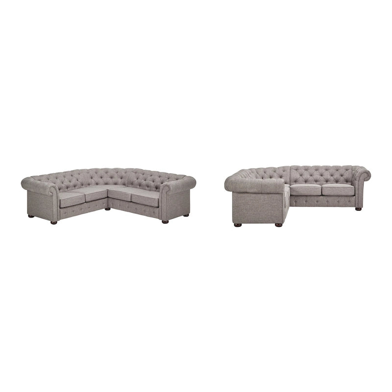 Canapé d'angle Chesterfield 5 places | Velours / Lin / Cuir reconstitué