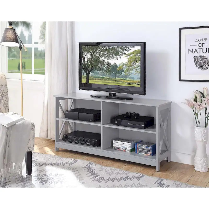 Noir / Blanc / Espresso / Gris / Noir cerise – Meuble TV 5 étagères avec cadre en X, convient aux TV jusqu'à 55"