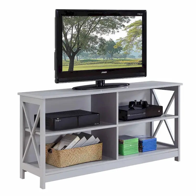 Noir / Blanc / Espresso / Gris / Noir cerise – Meuble TV 5 étagères avec cadre en X, convient aux TV jusqu'à 55"