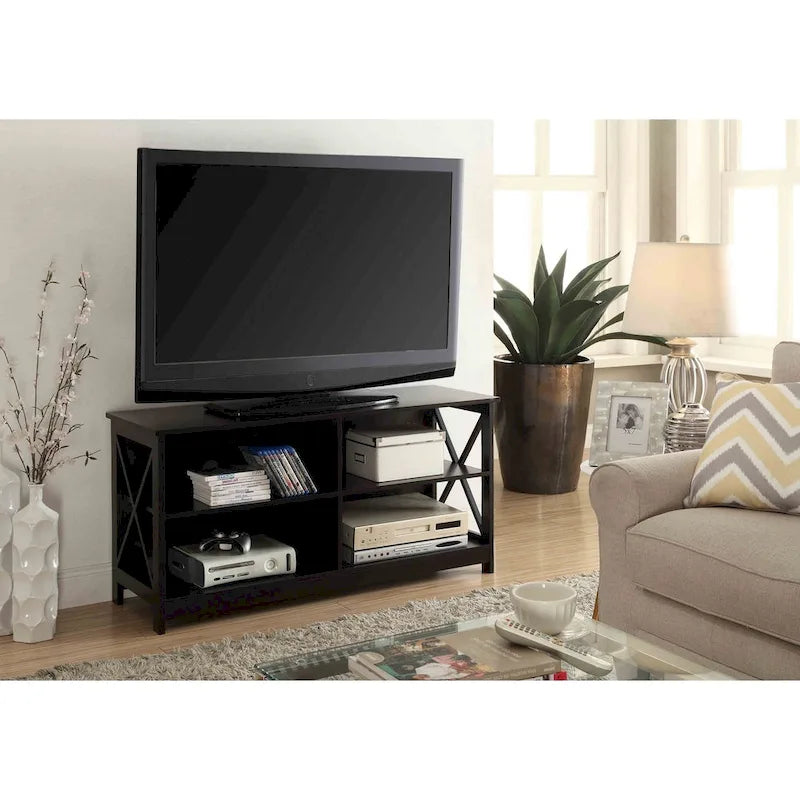 Noir / Blanc / Espresso / Gris / Noir cerise – Meuble TV 5 étagères avec cadre en X, convient aux TV jusqu'à 55"