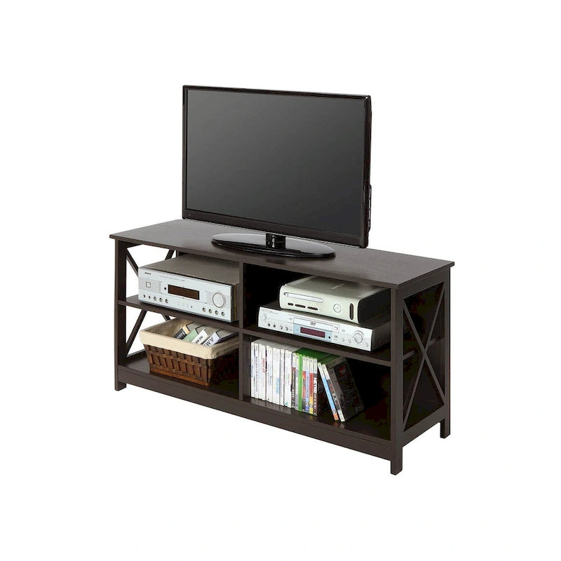 Noir / Blanc / Espresso / Gris / Noir cerise – Meuble TV 5 étagères avec cadre en X, convient aux TV jusqu'à 55"