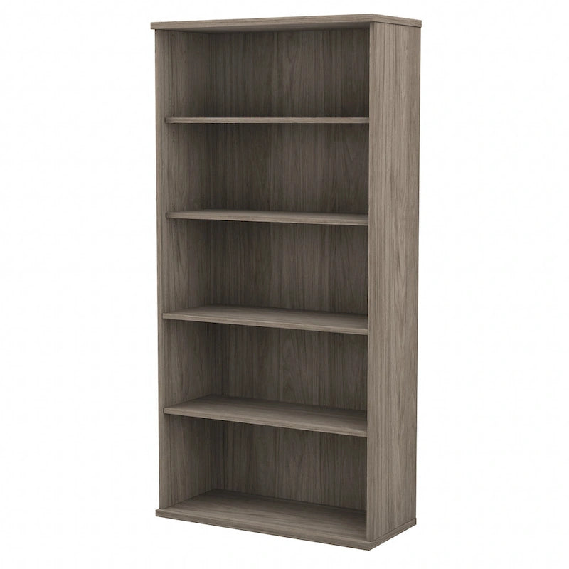 Bibliothèque haute à 5 étagères, hickory moderne/gris platine/noyer noir/gris orage/blanc, 1 personne