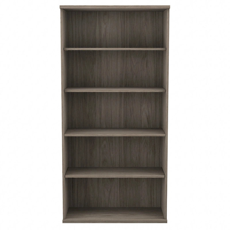Bibliothèque haute à 5 étagères, hickory moderne/gris platine/noyer noir/gris orage/blanc, 1 personne
