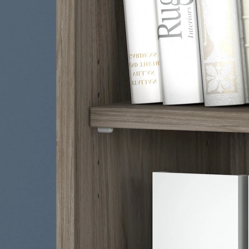 Bibliothèque haute à 5 étagères, hickory moderne/gris platine/noyer noir/gris orage/blanc, 1 personne