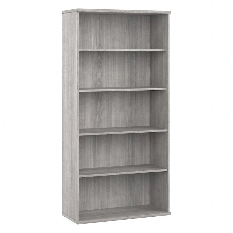Bibliothèque haute à 5 étagères, hickory moderne/gris platine/noyer noir/gris orage/blanc, 1 personne