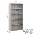 Bibliothèque haute à 5 étagères, hickory moderne/gris platine/noyer noir/gris orage/blanc, 1 personne