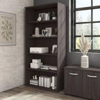Bibliothèque haute à 5 étagères, hickory moderne/gris platine/noyer noir/gris orage/blanc, 1 personne