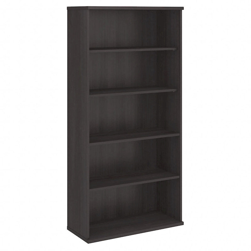 Bibliothèque haute à 5 étagères, hickory moderne/gris platine/noyer noir/gris orage/blanc, 1 personne