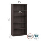 Bibliothèque haute à 5 étagères, hickory moderne/gris platine/noyer noir/gris orage/blanc, 1 personne
