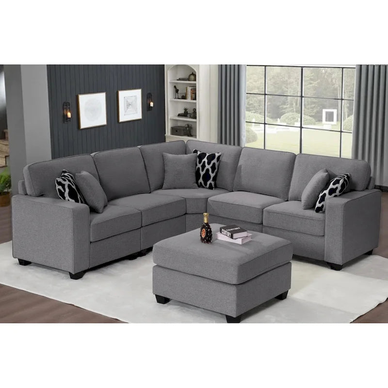 Canapé sectionnel modulaire réversible 4 places gris / gris foncé / anthracite / crème