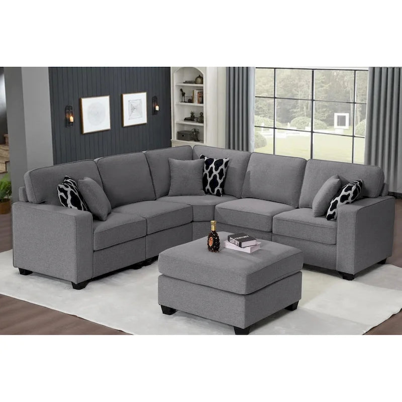 Canapé sectionnel modulaire réversible 4 places gris / gris foncé / anthracite / crème