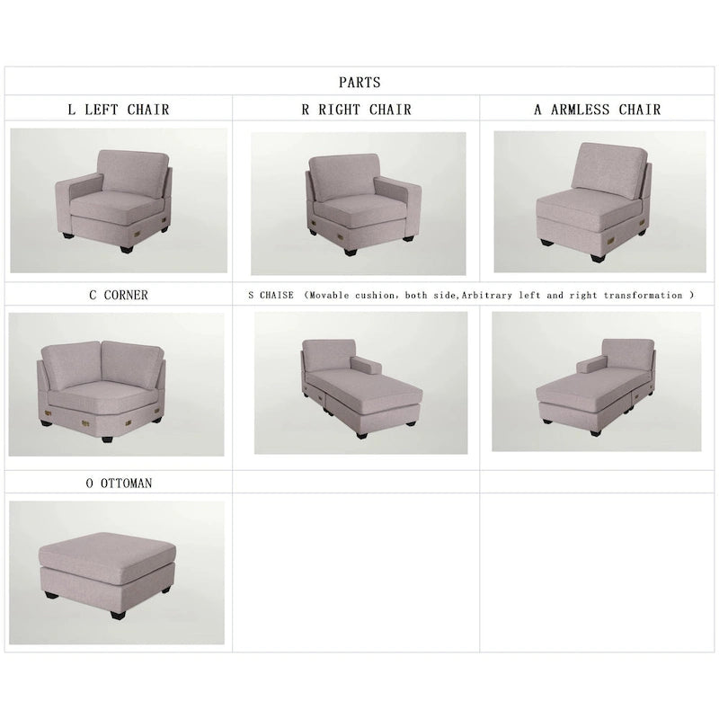 Canapé sectionnel modulaire réversible 4 places gris / gris foncé / anthracite / crème