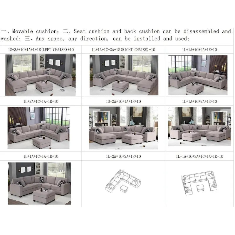 Canapé sectionnel modulaire réversible 4 places gris / gris foncé / anthracite / crème