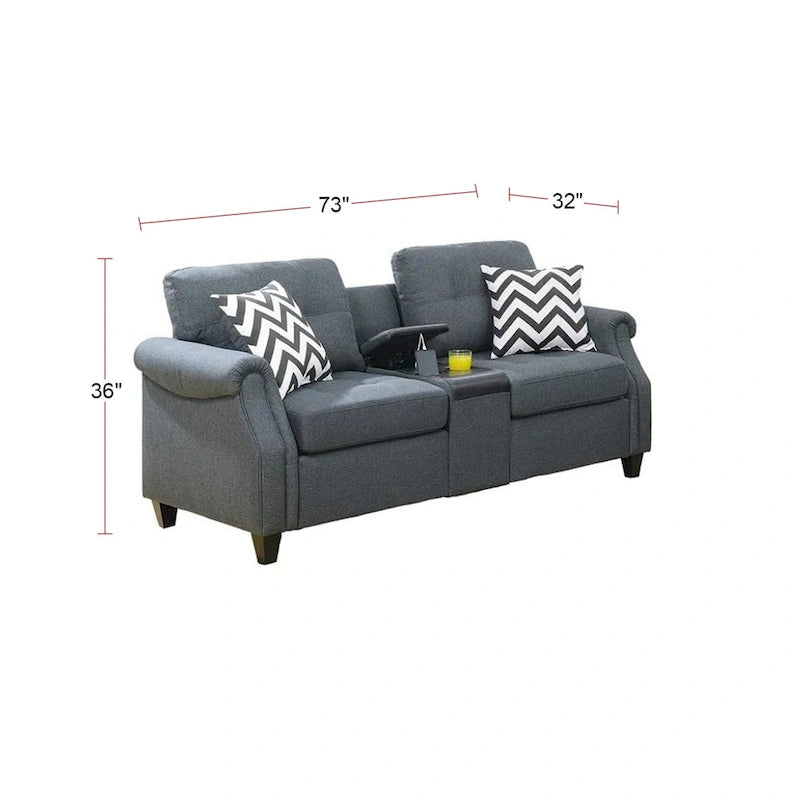 Ensemble 2 pièces canapé et causeuse – Café clair / Gris bleu / Café foncé, console USB